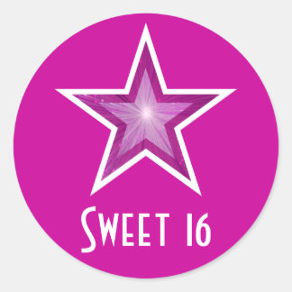 Pink Star 'Sweet 16' round sticker pink