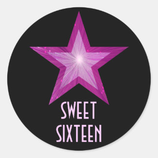 Pink Star 'Sweet Sixteen' round sticker black