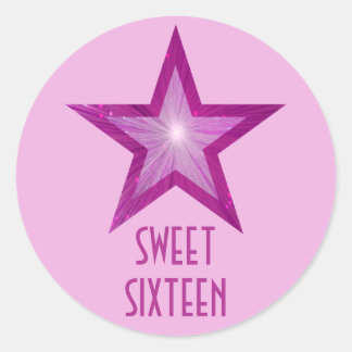 Pink Star 'Sweet Sixteen' round sticker pale pink