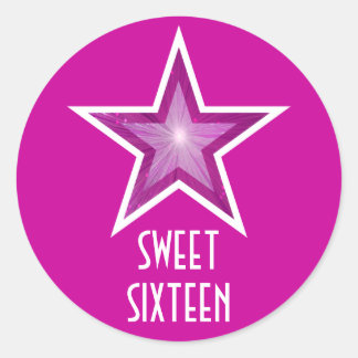 Pink Star 'Sweet Sixteen' round sticker pink