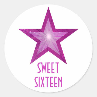 Pink Star 'Sweet Sixteen' round sticker white
