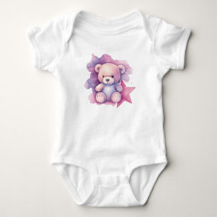 Pink Star Teddy Bear Baby Bodysuit