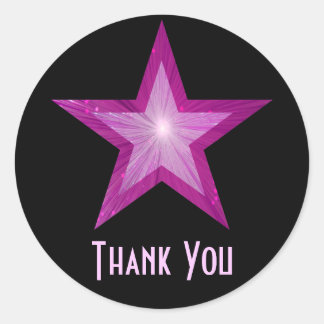 Pink Star "Thank You" round sticker black