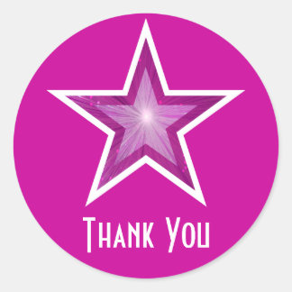 Pink Star "Thank You" round sticker pink