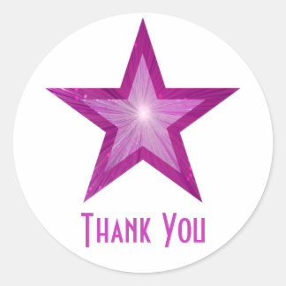 Pink Star "Thank You" round sticker white