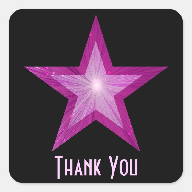 Pink Star "Thank You" square sticker black (Front)