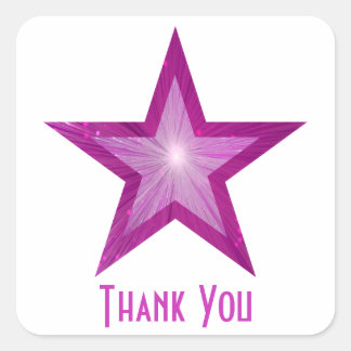 Pink Star "Thank You" square sticker white