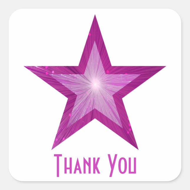 Pink Star "Thank You" square sticker white (Front)