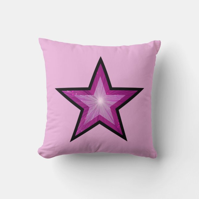 Pink Star throw pillow square pale pink black back (Front)