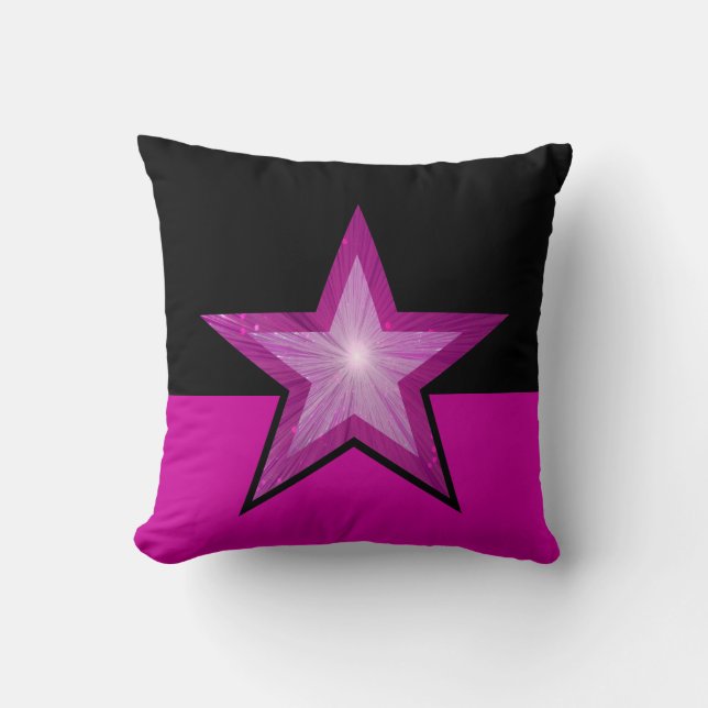Pink Star throw pillow square pink black (Front)