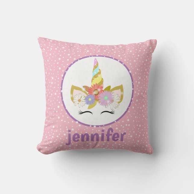 Pink Star Unicorn Throw Pillow (Front)