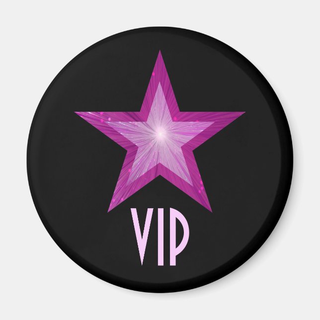Pink Star 'VIP' fridge magnet round black (Front)