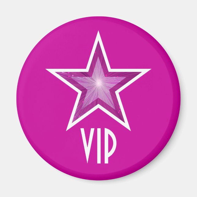 Pink Star 'VIP' fridge magnet round pink (Front)