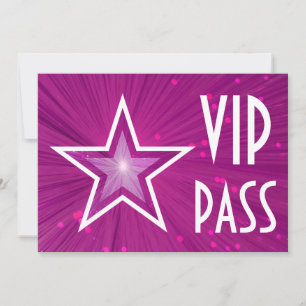 Pink Star 'VIP PASS' invitation horizontal