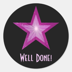 Pink Star 'Well Done!' round sticker black