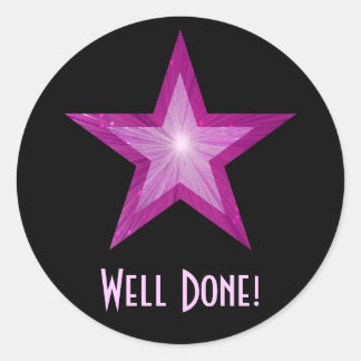 Pink Star 'Well Done!' round sticker black