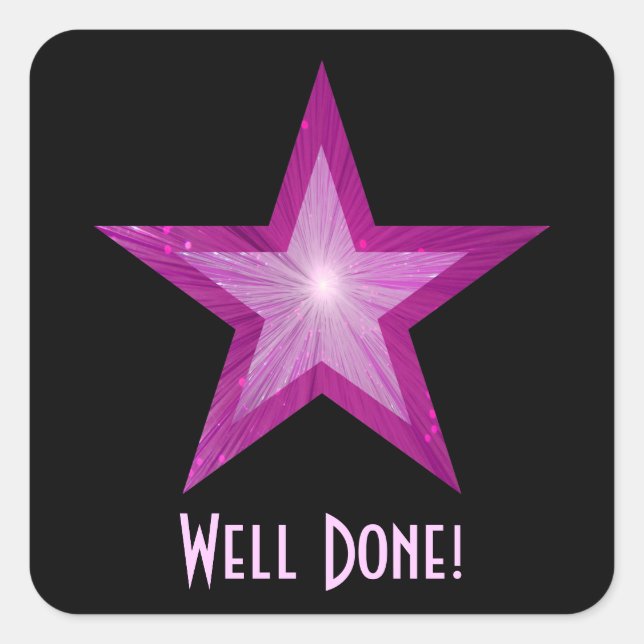 Pink Star 'Well Done!' square sticker black (Front)