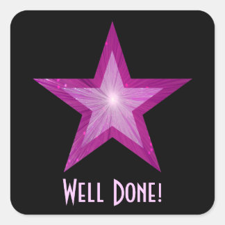 Pink Star 'Well Done!' square sticker black