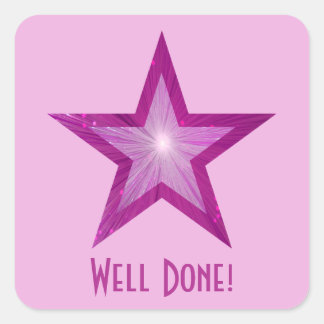 Pink Star 'Well Done!' square sticker pale pink