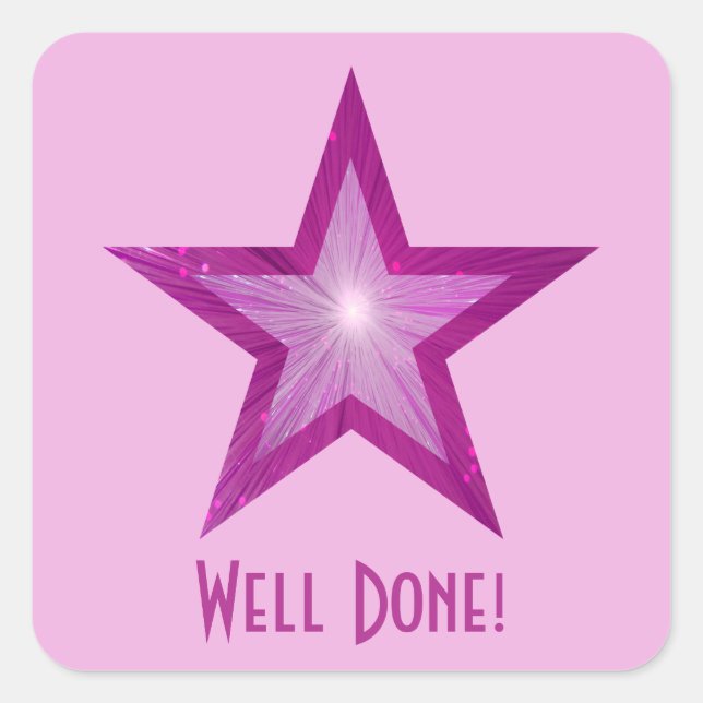 Pink Star 'Well Done!' square sticker pale pink (Front)