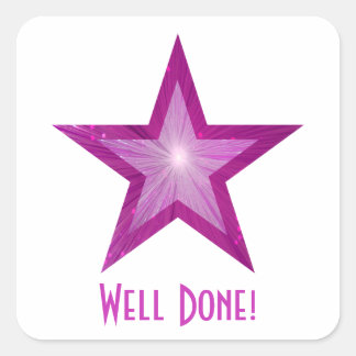 Pink Star 'Well Done!' square sticker white