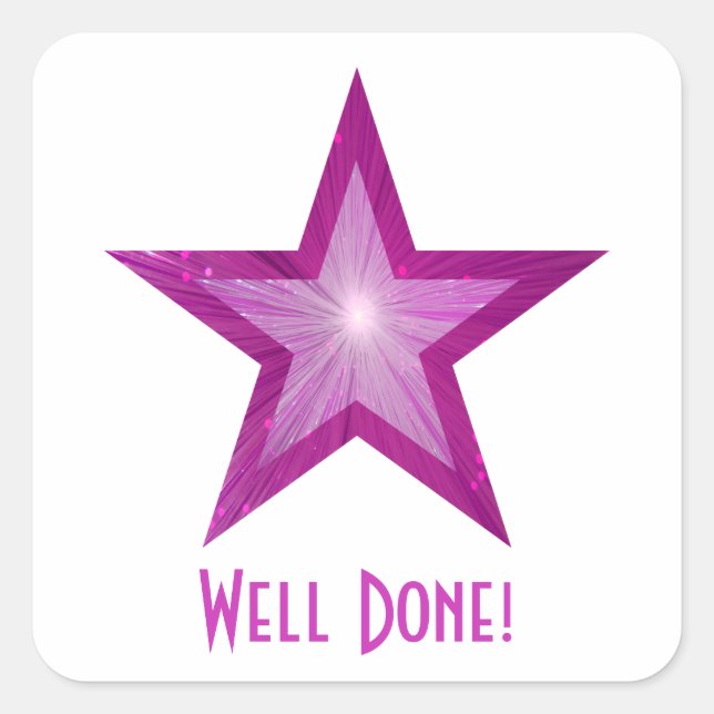 Pink Star 'Well Done!' square sticker white (Front)