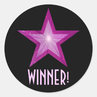 Pink Star 'WINNER!' round sticker black