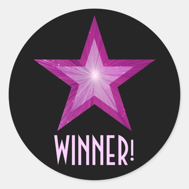 Pink Star 'WINNER!' round sticker black (Front)