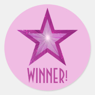 Pink Star 'WINNER!' round sticker pale pink