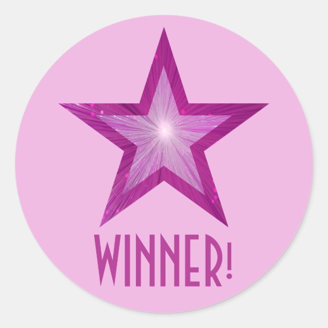 Pink Star 'WINNER!' round sticker pale pink (Front)