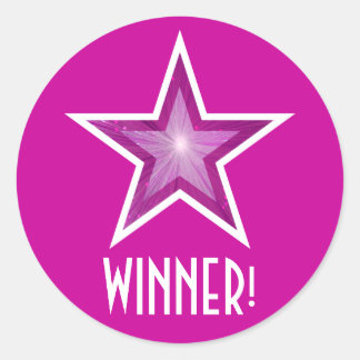 Pink Star 'WINNER!' round sticker pink