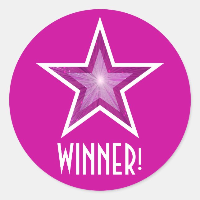 Pink Star 'WINNER!' round sticker pink (Front)