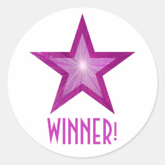 Pink Star 'WINNER!' round sticker white