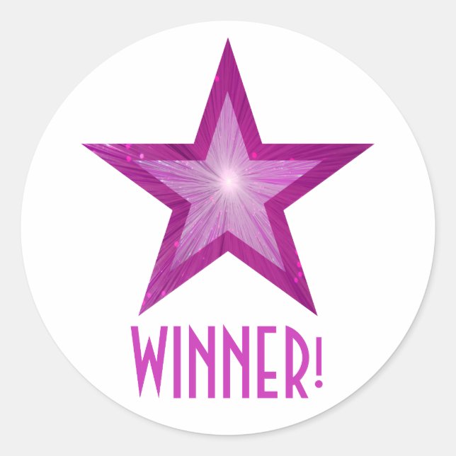 Pink Star 'WINNER!' round sticker white (Front)