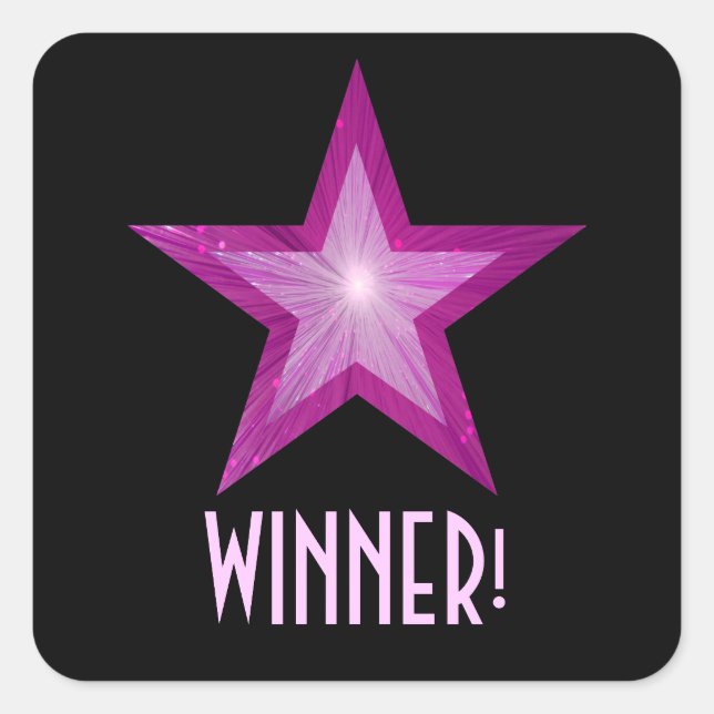 Pink Star 'WINNER!' square sticker black (Front)