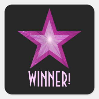 Pink Star 'WINNER!' square sticker black