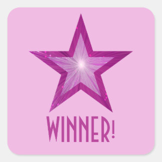 Pink Star 'WINNER!' square sticker pale pink