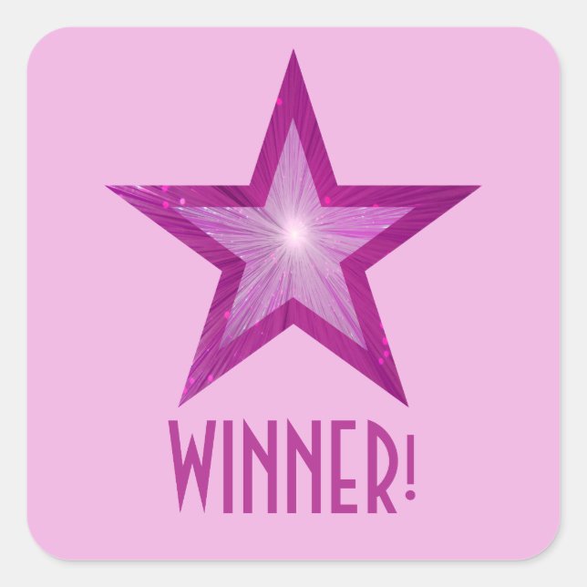 Pink Star 'WINNER!' square sticker pale pink (Front)