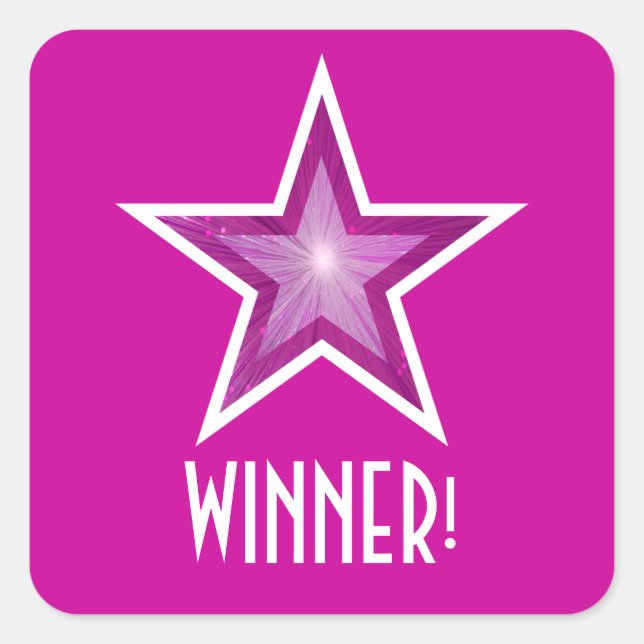 Pink Star 'WINNER!' square sticker pink (Front)
