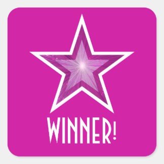 Pink Star 'WINNER!' square sticker pink