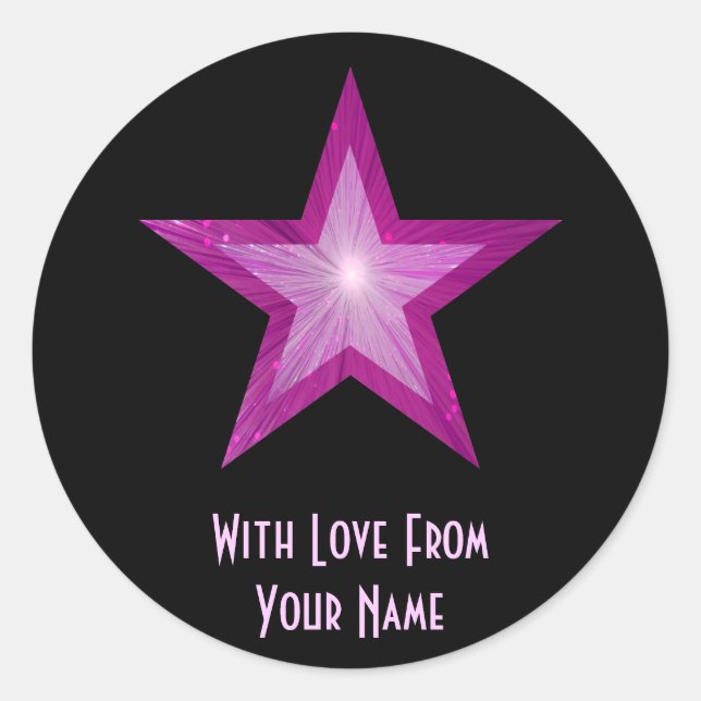 Pink Star 'With Love From'' round sticker black (Front)