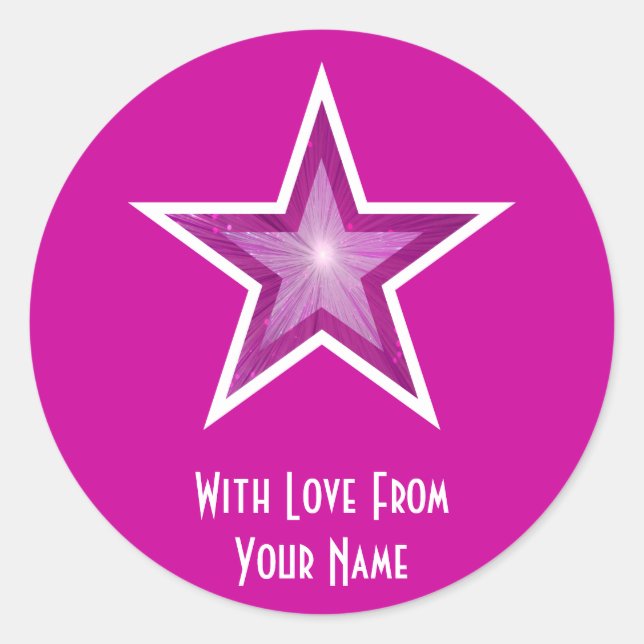Pink Star 'With Love From'' round sticker pink (Front)