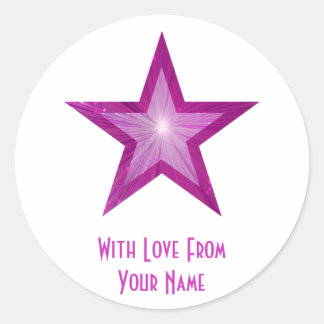 Pink Star 'With Love From'' round sticker white