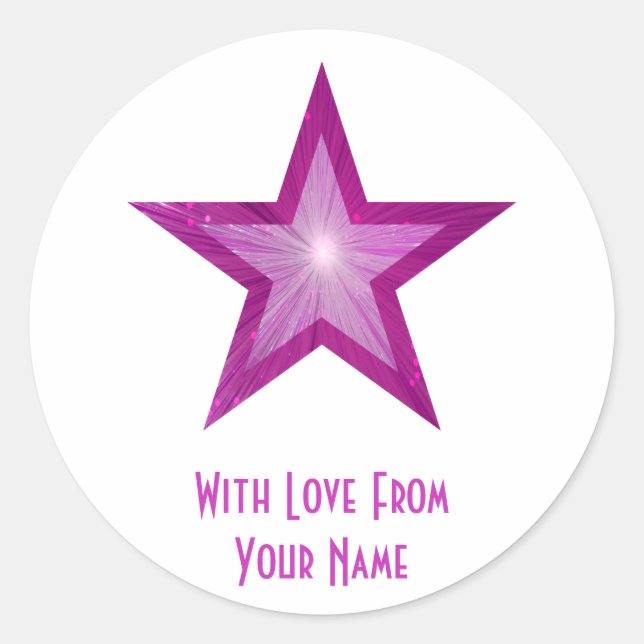 Pink Star 'With Love From'' round sticker white (Front)