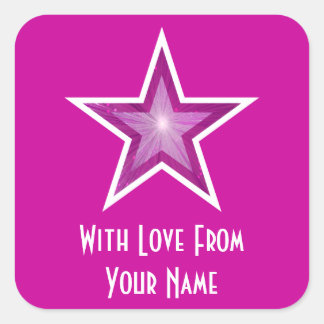 Pink Star 'With Love From'' square pink Sticker