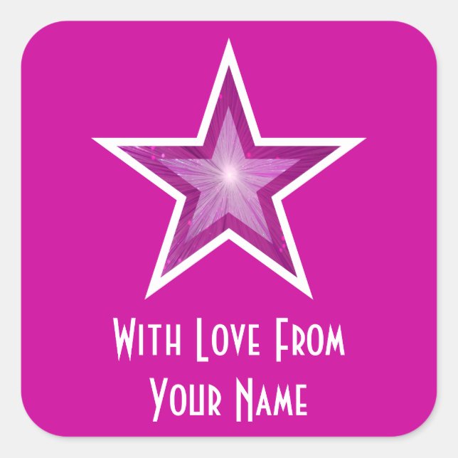 Pink Star 'With Love From'' square pink Sticker (Front)