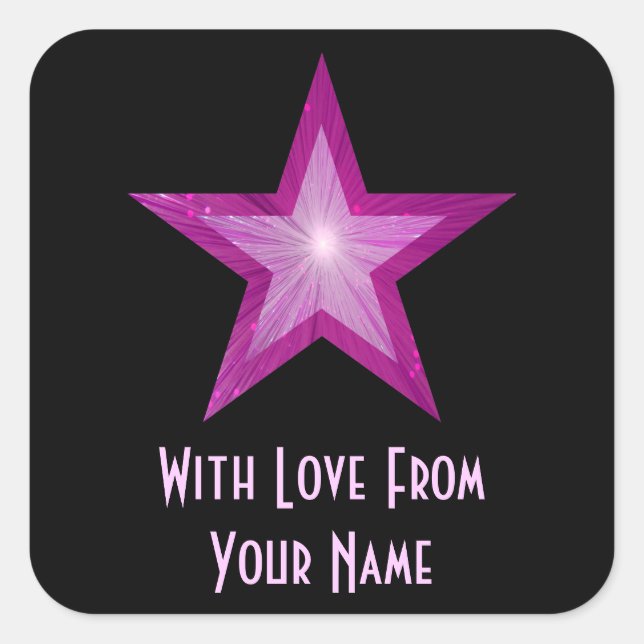 Pink Star 'With Love From'' square sticker black (Front)