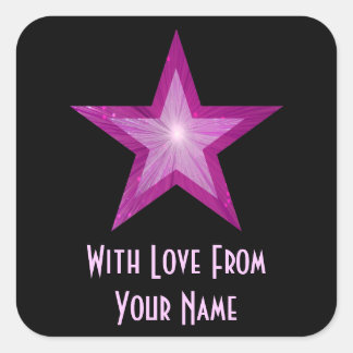 Pink Star 'With Love From'' square sticker black