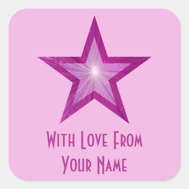 Pink Star 'With Love From'' square sticker pink (Front)