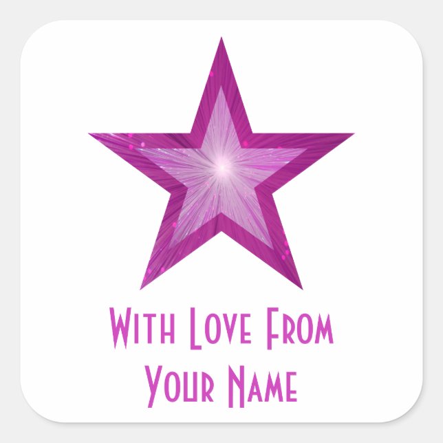 Pink Star 'With Love From'' square sticker white (Front)